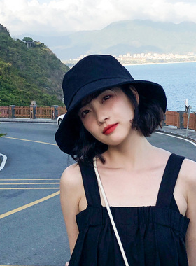 网红黑色渔夫帽女夏季韩
