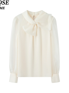 艾诺丝旺京2026春季新蝴蝶结衬衫女长袖设计感气质雪纺衫上衣3064