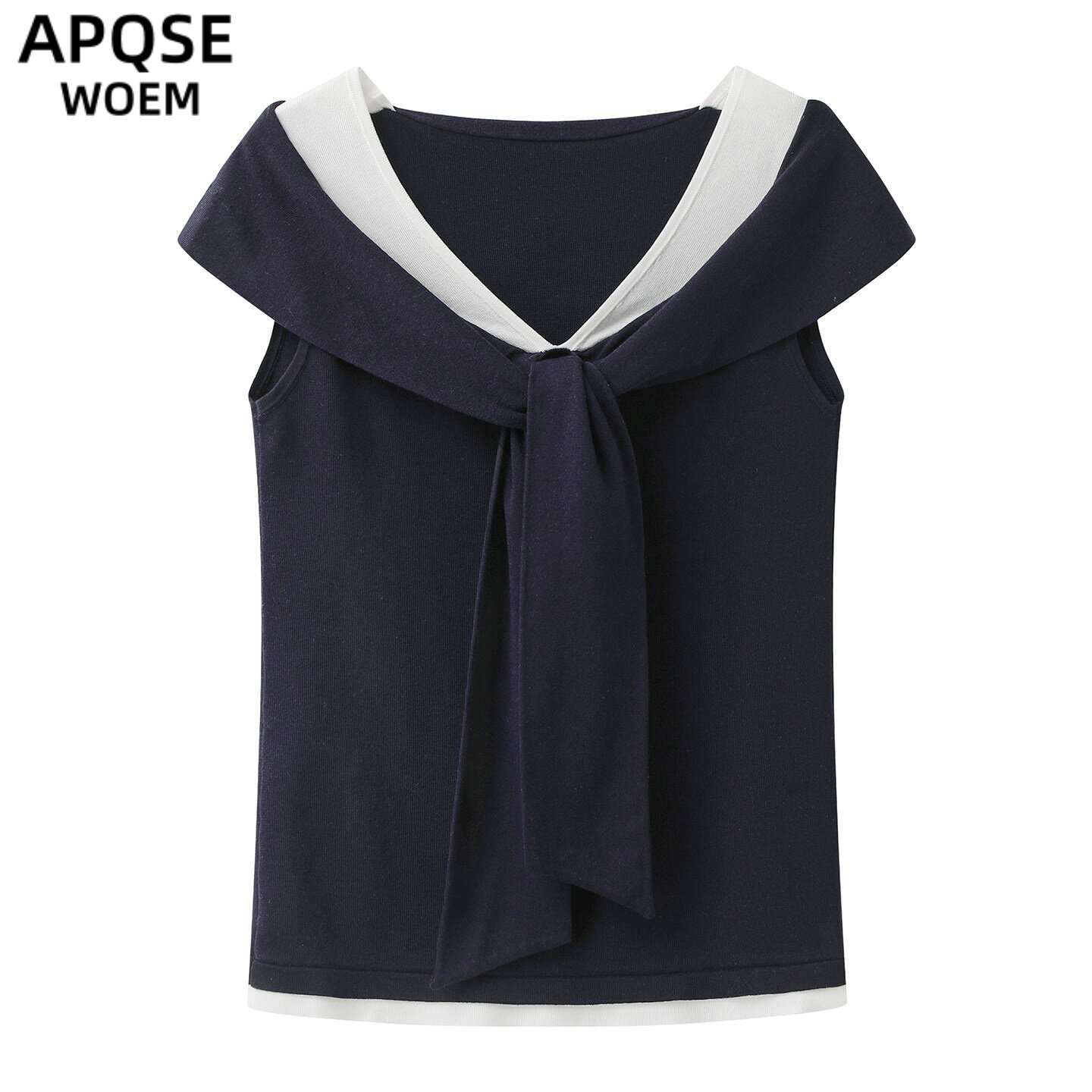 艾诺丝旺京2026夏季新款V领绑带针织衫女短袖薄款系带毛衣2129