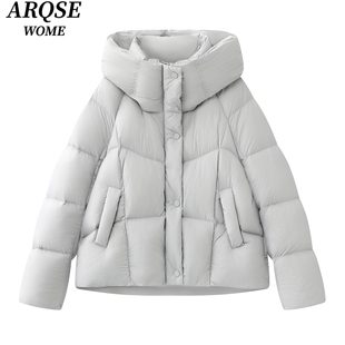 艾诺丝旺京官方旗舰店2025冬装新白鸭绒连帽羽绒服外套上衣女4148