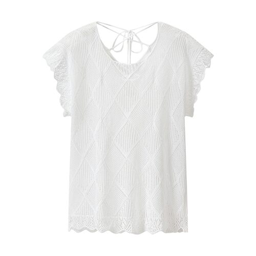 艾诺丝旺京镂空针织背心女夏小飞袖露背系带显瘦罩衫外搭AC5070