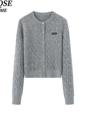 艾诺丝旺京官方旗舰店2025冬季新款圆领羊毛针织衫开衫毛衣女4149