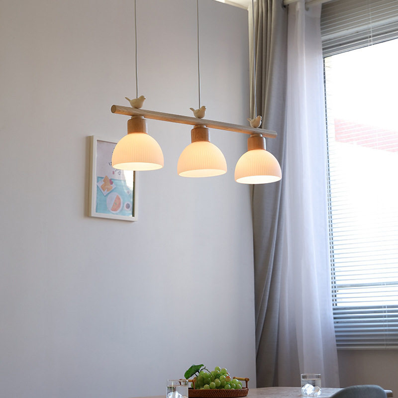 北欧风餐厅吊灯三头实木日式原木饭厅餐桌吧台吊灯饰床头吊灯具