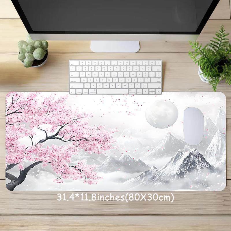 樱花雪山鼠标垫橡胶书桌垫学习办公桌面垫黑白抽象图案圆形方形