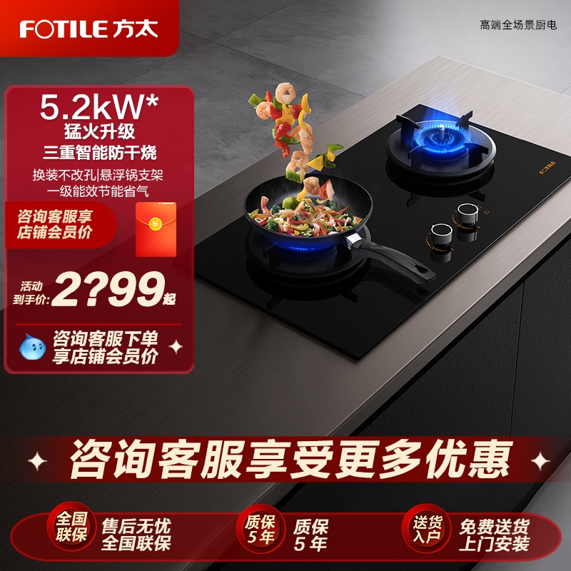 方太THK21B防干烧燃气灶双灶嵌入式猛火官方正品