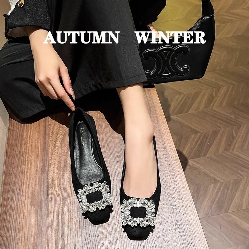 方头浅口单鞋春秋气质小香风女平底水钻方扣粗跟软底淑女晚晚瓢鞋,女鞋,浅口单鞋,淘宝优惠券,粉丝福利购,淘宝优惠卷