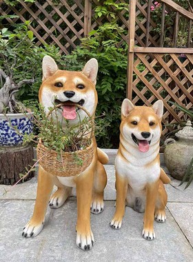 客厅仿真狗摆件秋田模型庭院装饰柴犬落地动物雕塑创意收纳工艺品