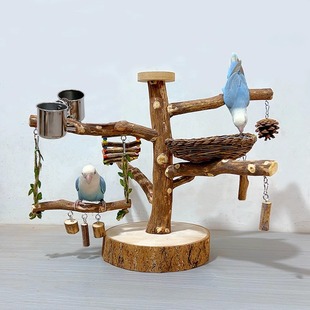 鹦鹉站架树枝鸟站架落地式训鸟架原木玄风站杆站台秋千鸟笼鸟用品