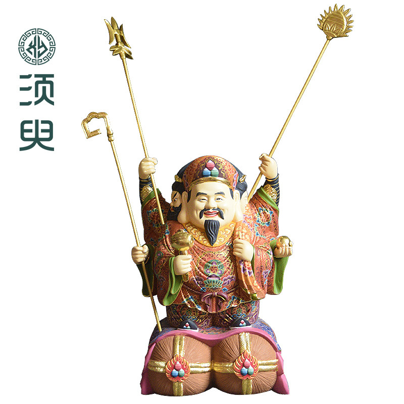 唐密三面大黑天财神木雕