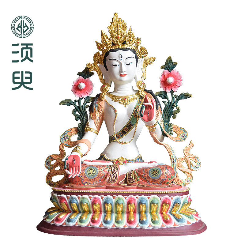 藏传白度母木雕佛像密宗藏式