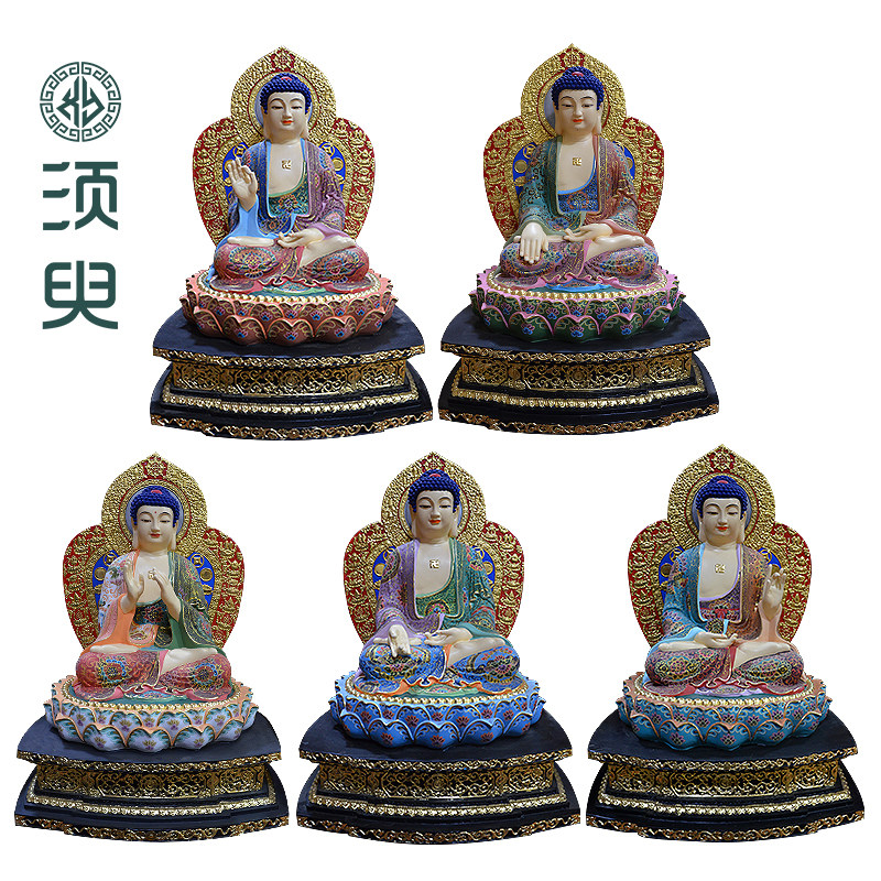木雕五方佛佛像寺庙摆件