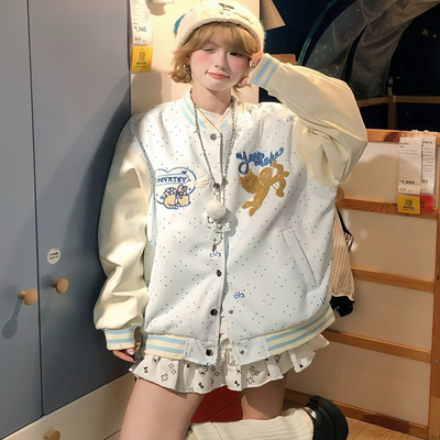 复古卡通刺绣棒球服外套女2