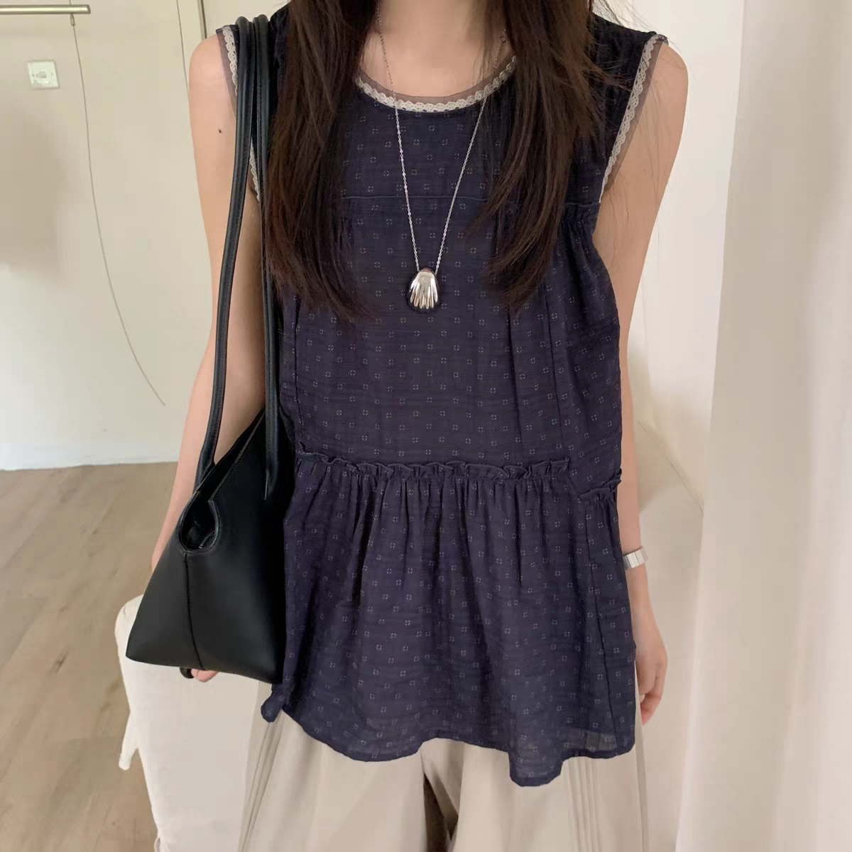 夏季小碎花无袖宽松显瘦娃娃衫
