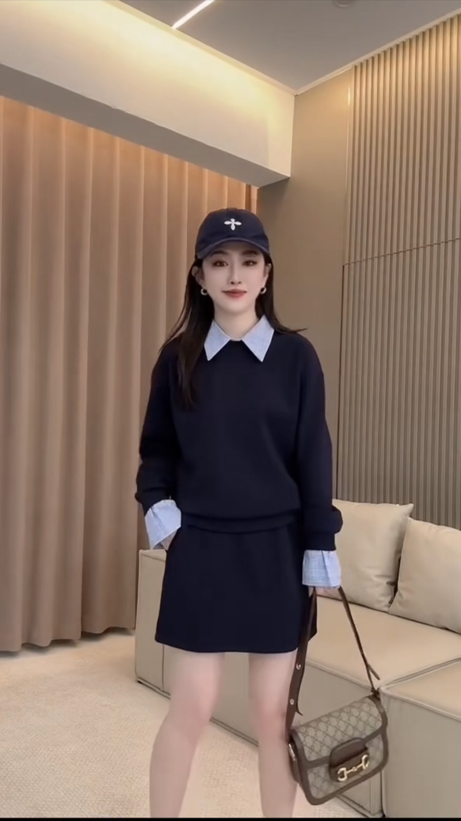 春秋韩版假两件卫衣短裙两件套