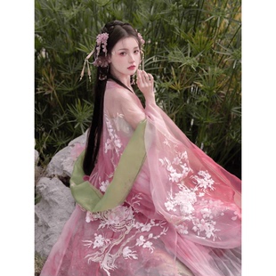 春日宴粉色晕染外绣花大袖 诃子裙夏粉色桃花摄影古风仙女重工汉服