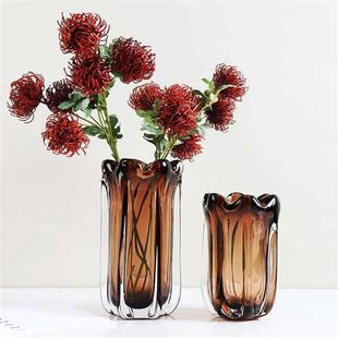 轻奢琉璃花瓶琥珀色玄关摆件现代简约客厅餐桌样板房花器装 饰艺术