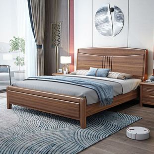 胡桃木床 经济型单人双人床1.8米1.5m主卧婚床家具 实木床现代中式