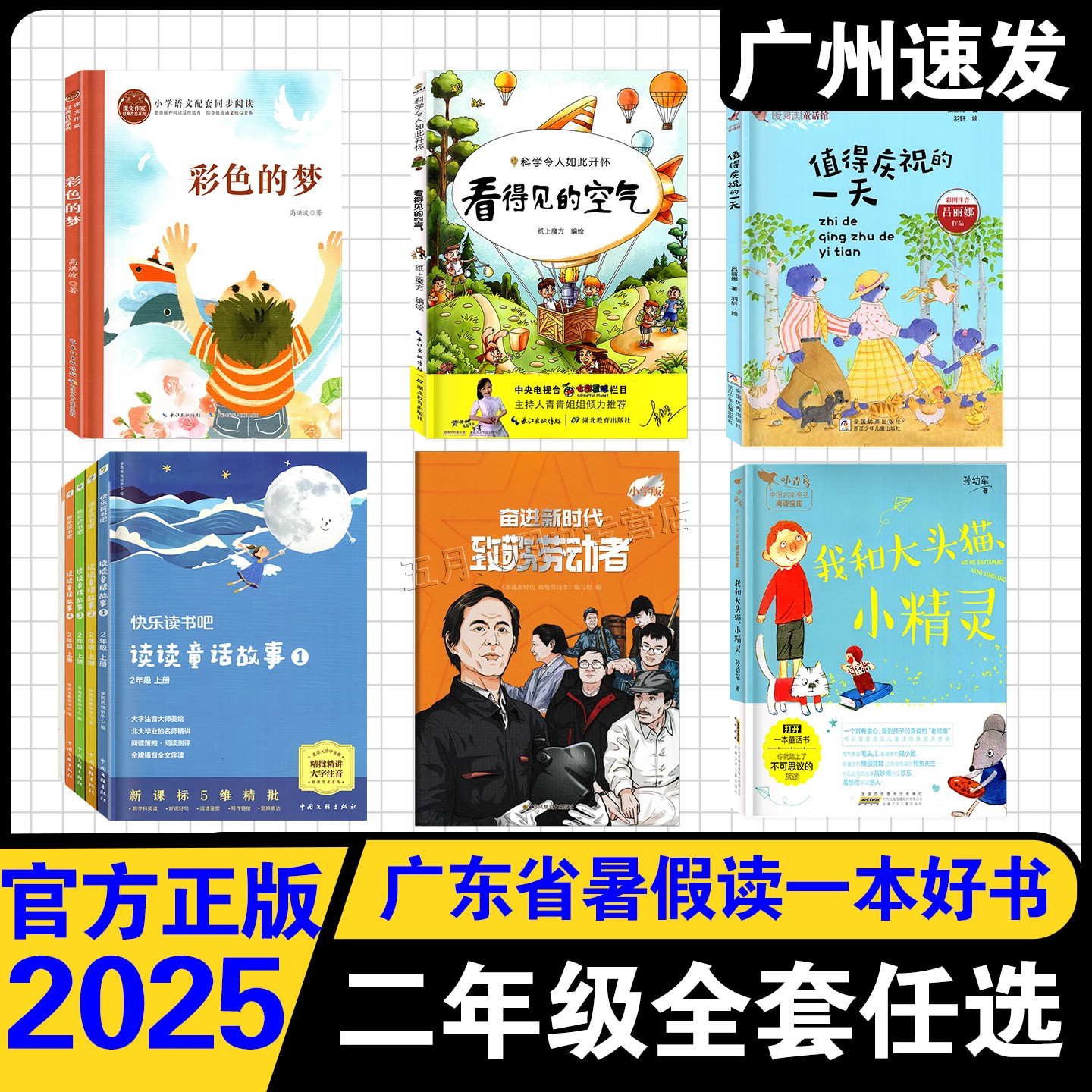 2025广东省暑假读一本好书 小学二年级推荐阅读书 彩色的梦 看得见的空气 快乐读书吧 我和大头猫小精灵 值得庆祝的一天奋进新时代