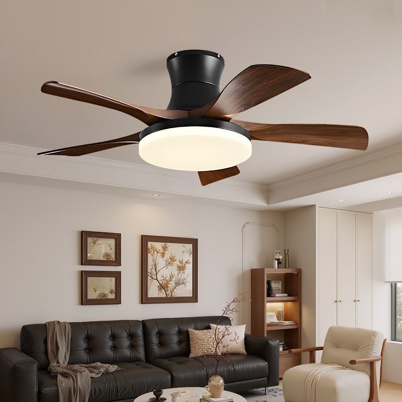 客厅风扇灯2025新款网红中古风胡卧书房吸顶灯餐厅吊扇灯桃木色主
