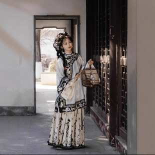 清汉女重工印花改良汉服晋商少奶奶宫廷格格服晚清氅衣马面裙套装