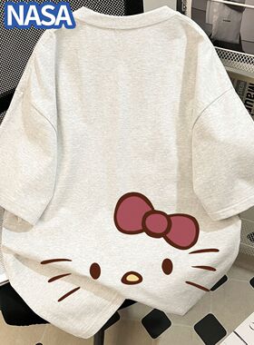 NASA夏季纯棉重磅卡通HelloKittyT恤ins潮牌美式宽松休闲短袖上衣