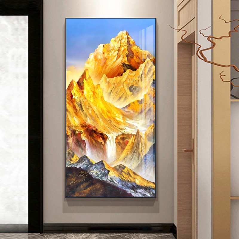 日照金山背靠金山晶瓷镶钻画浮雕画走廊玄关装饰画带框高款艺术画图片