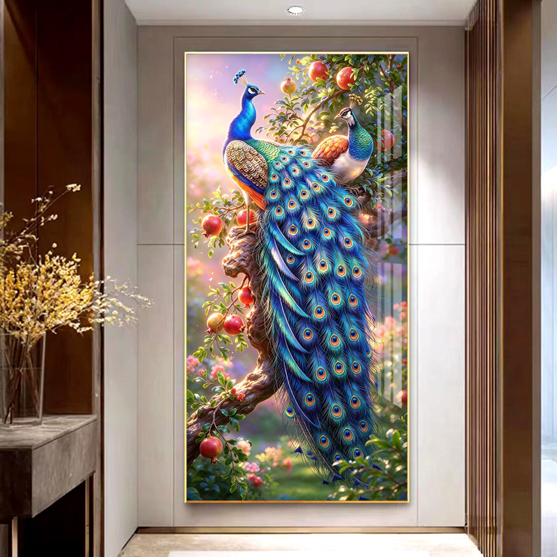 富瑞装饰画玄关中式招财富贵孔雀