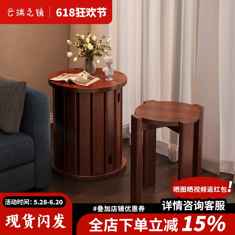 实木中古堆叠凳餐厅家用可叠放凳子橡木叠叠乐新中式圆凳组合餐凳