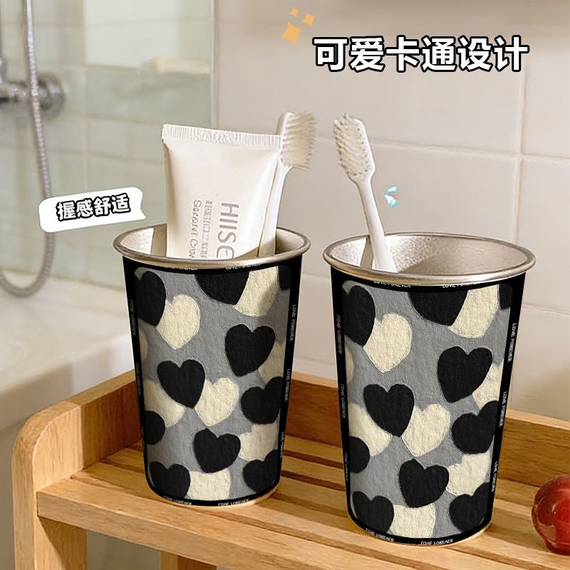 304不锈钢满屏双拼爱心漱口杯加厚情侣学生宿舍儿童刷牙洗漱杯