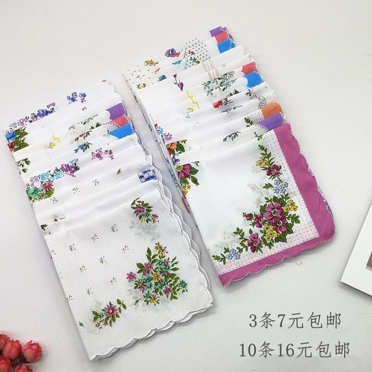 碎花直边纯棉小手帕 女士老人怀旧擦汗方巾三条包邮