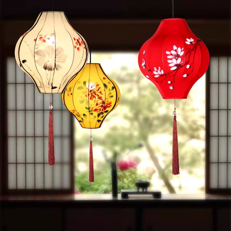 中式腰鼓布艺吊灯火锅店茶楼酒店