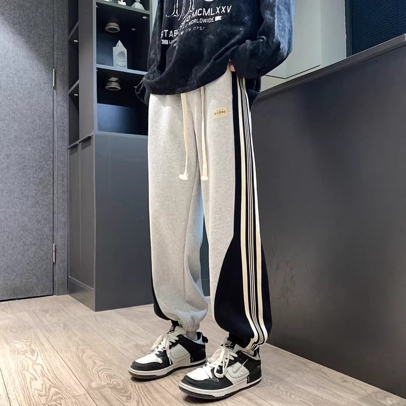 美式休闲九分裤男2026新款春秋季男款条纹束脚卫裤潮牌高街长裤子