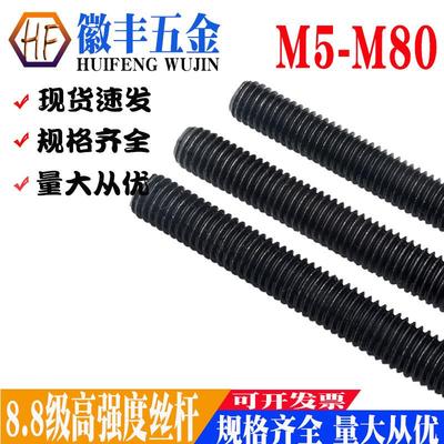 黑色标准牙牙条丝杆6.8级牙条全螺纹螺杆M5-M76 欢迎咨询