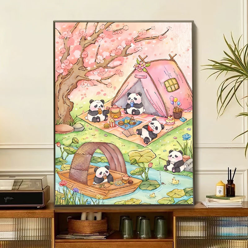 2025新款熊猫野餐钻石画客厅卧室diy手工点钻贴钻石绣带框粘贴画