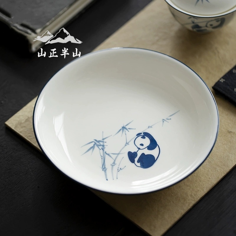 轻奢玉泥白瓷手绘青花陶瓷壶承