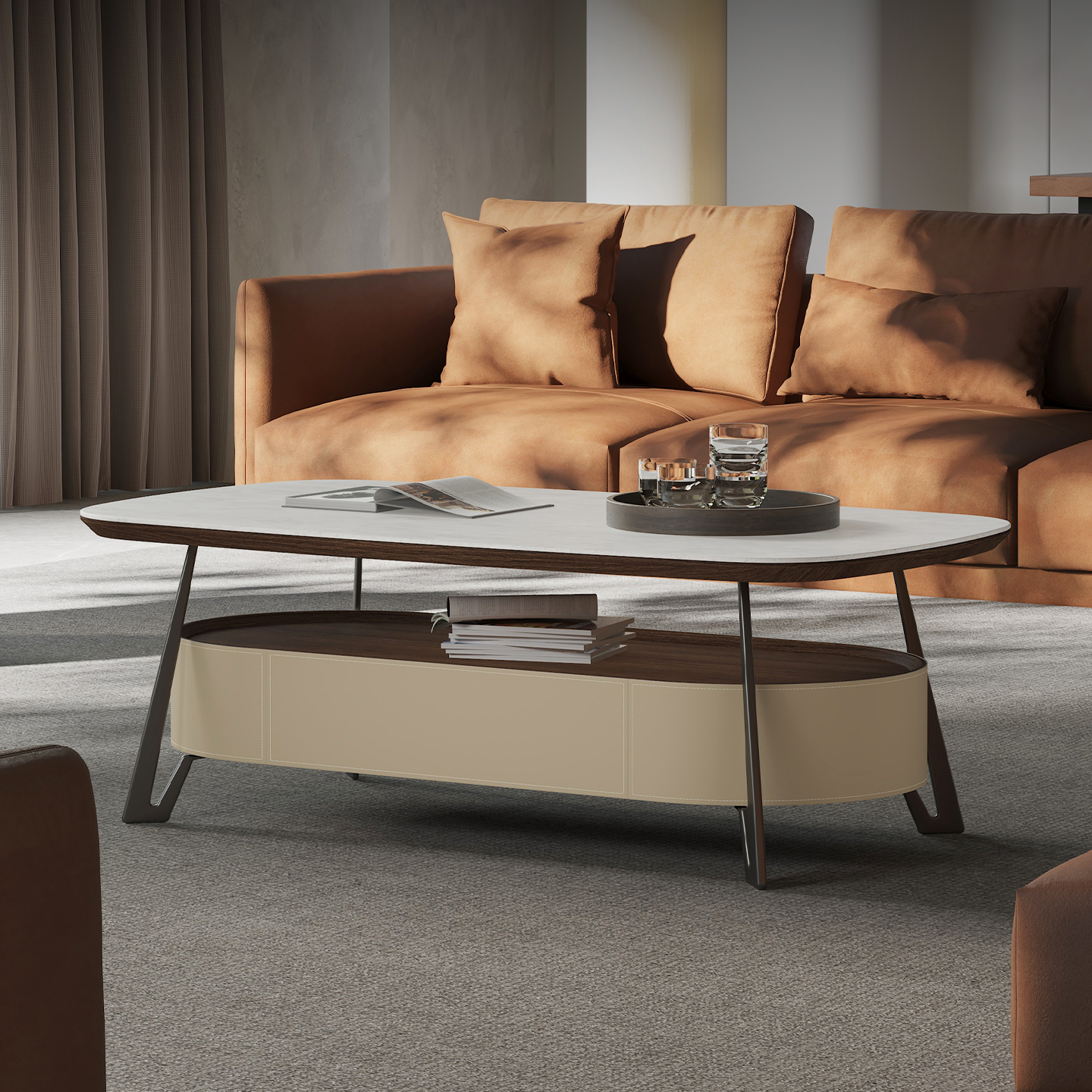 意式极简岩板茶几客厅家用高级感大理石茶几桌子2025新款设计师款