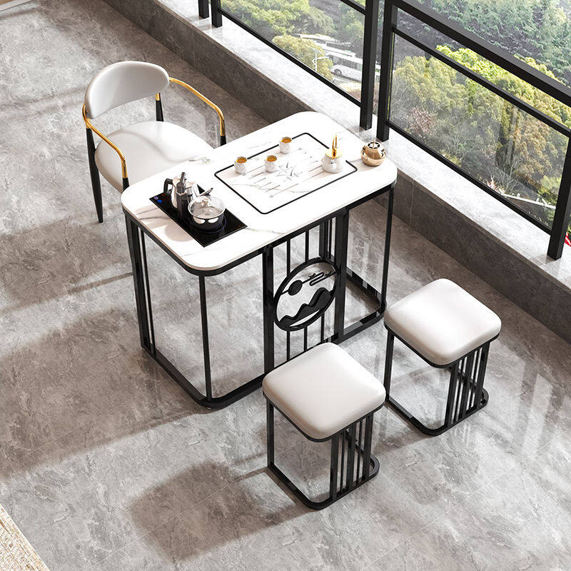 心影新款岩板茶桌轻奢岩板茶桌茶几套装一体家用阳台小茶台雪山白