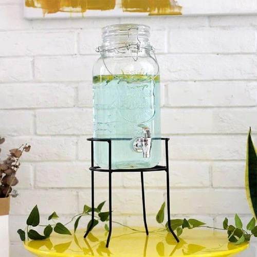 Metal Wire Stand Glass Glasses Jar With Spigot Drink