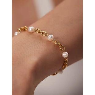 Pearl 18K Chain Elegant Brace plated Natural gold Uworld PVD