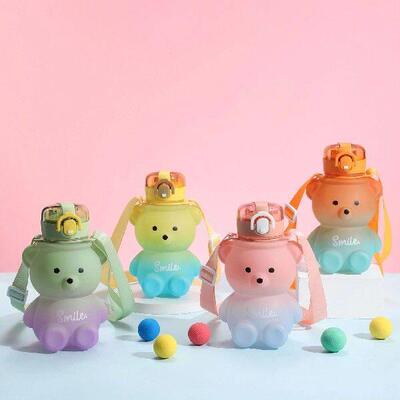 800ml Leak-Proof Bear Water Bottles with Strap and Straw