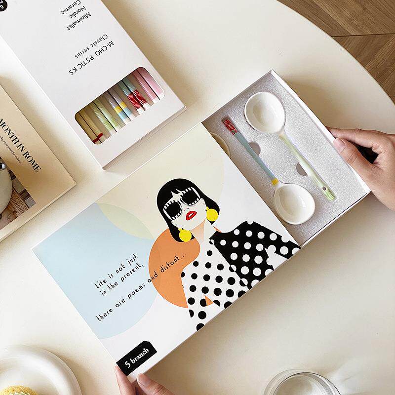 Macaron Ceramic Spoon Chopsticks Gift Box