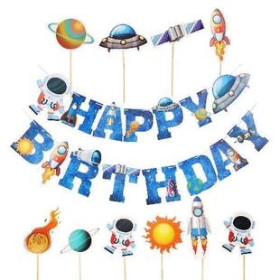 Set Premium Paper Space System Banner Solar Cake Rocket