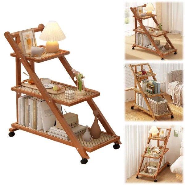 Mobile Snack Side End Table with 3-Tier Storage Shelves