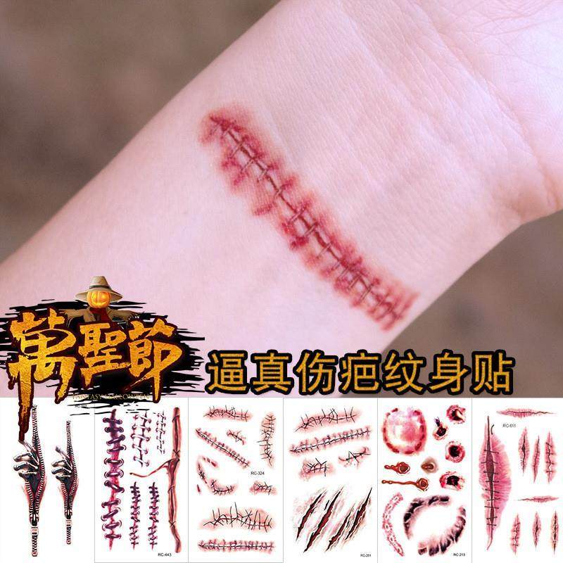 Halloween tattoo sticker horror surgery wound sticker万圣节