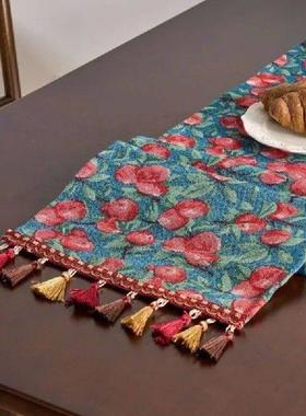 Chinese Style Vintage Table Runner Jacquard Tassel Living
