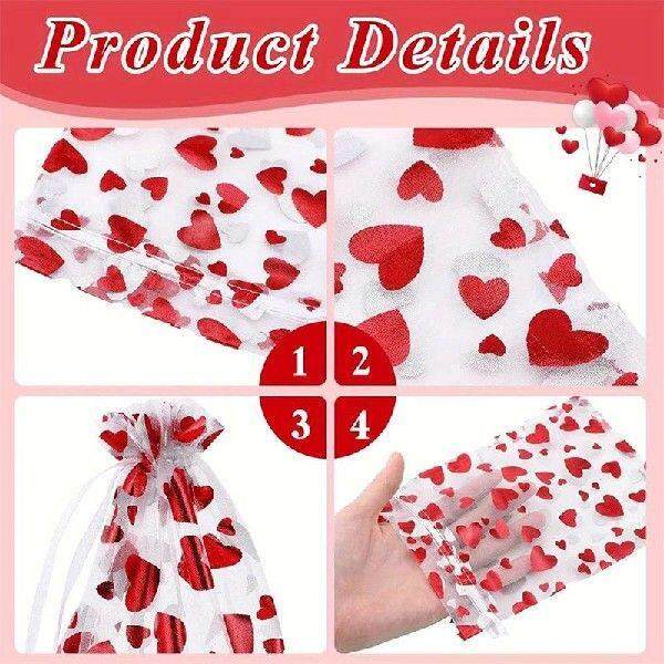 Heart Printed Organza Bag Jewelry Packaging Gift Pouch Yarn