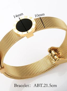 Watchband Adjustable Mesh Bracelets Black Round Roman Numera