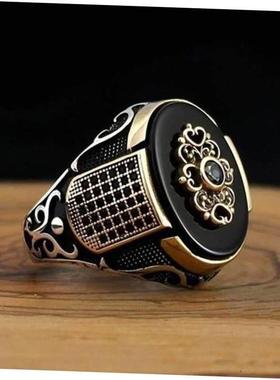 Retro Handmade Turkish Ring For Men Vintage Double Swords Bl