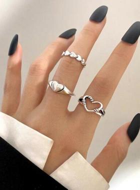 5pcs Korea Punk Love Heart Ring Set Personality Silvery Geom