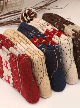 5 Pairs Elk Print Thickened Socks, Comfy & Warm Christmas Mi